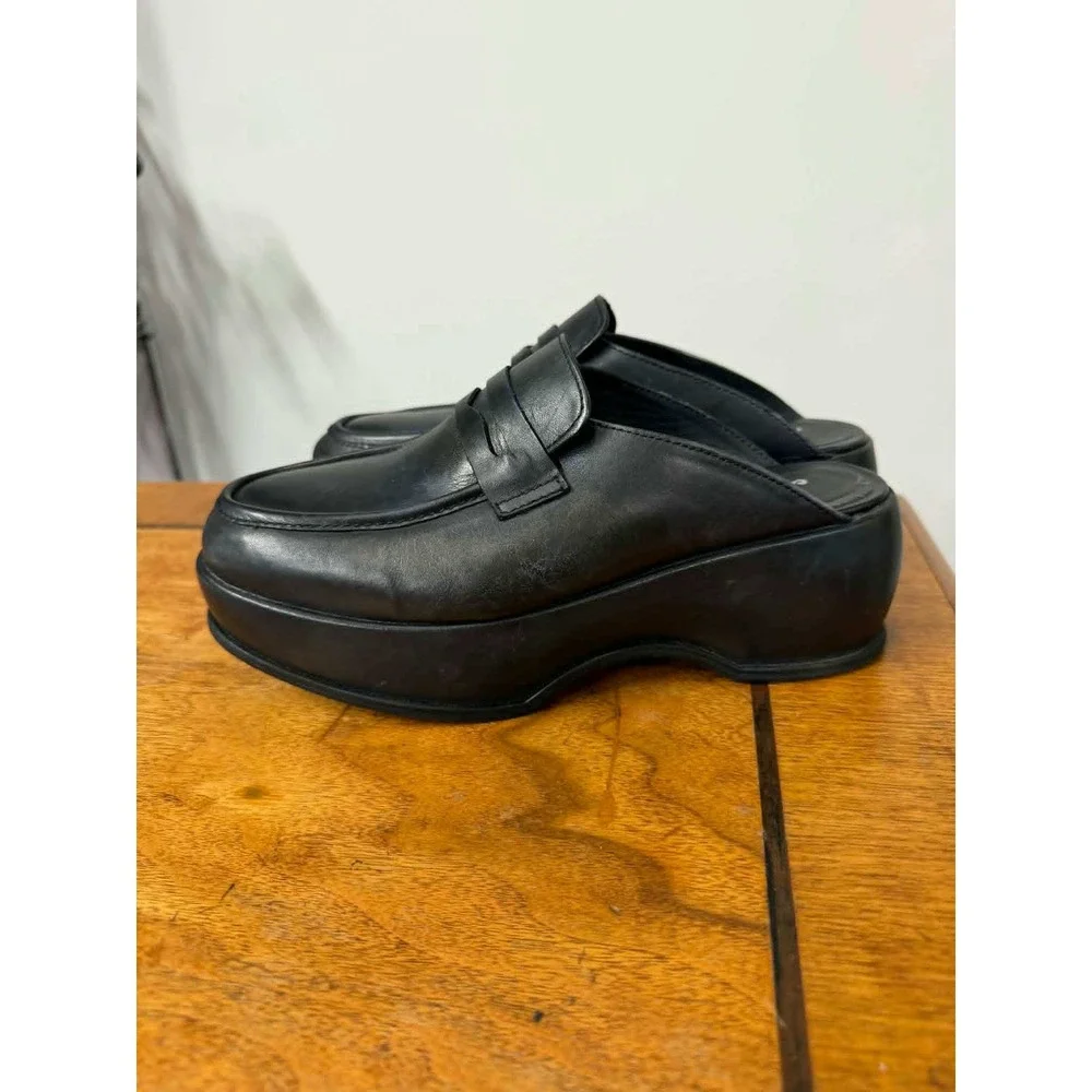 Free‎ People 7.5 Winston Black Leather Platform Penny Loafer Mules Slip On Shoes